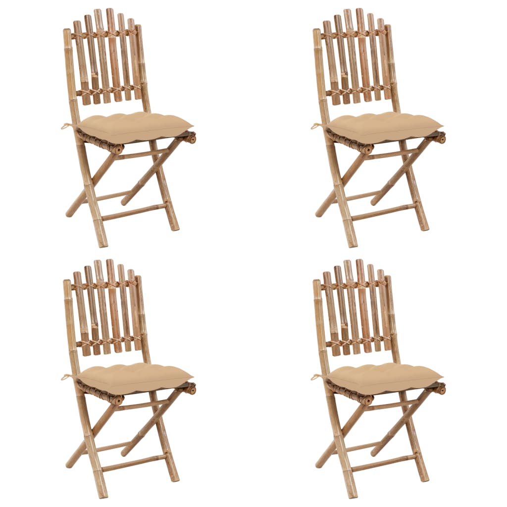 Ensemble à manger d'extérieur pliable 5pcs avec coussins Bambou