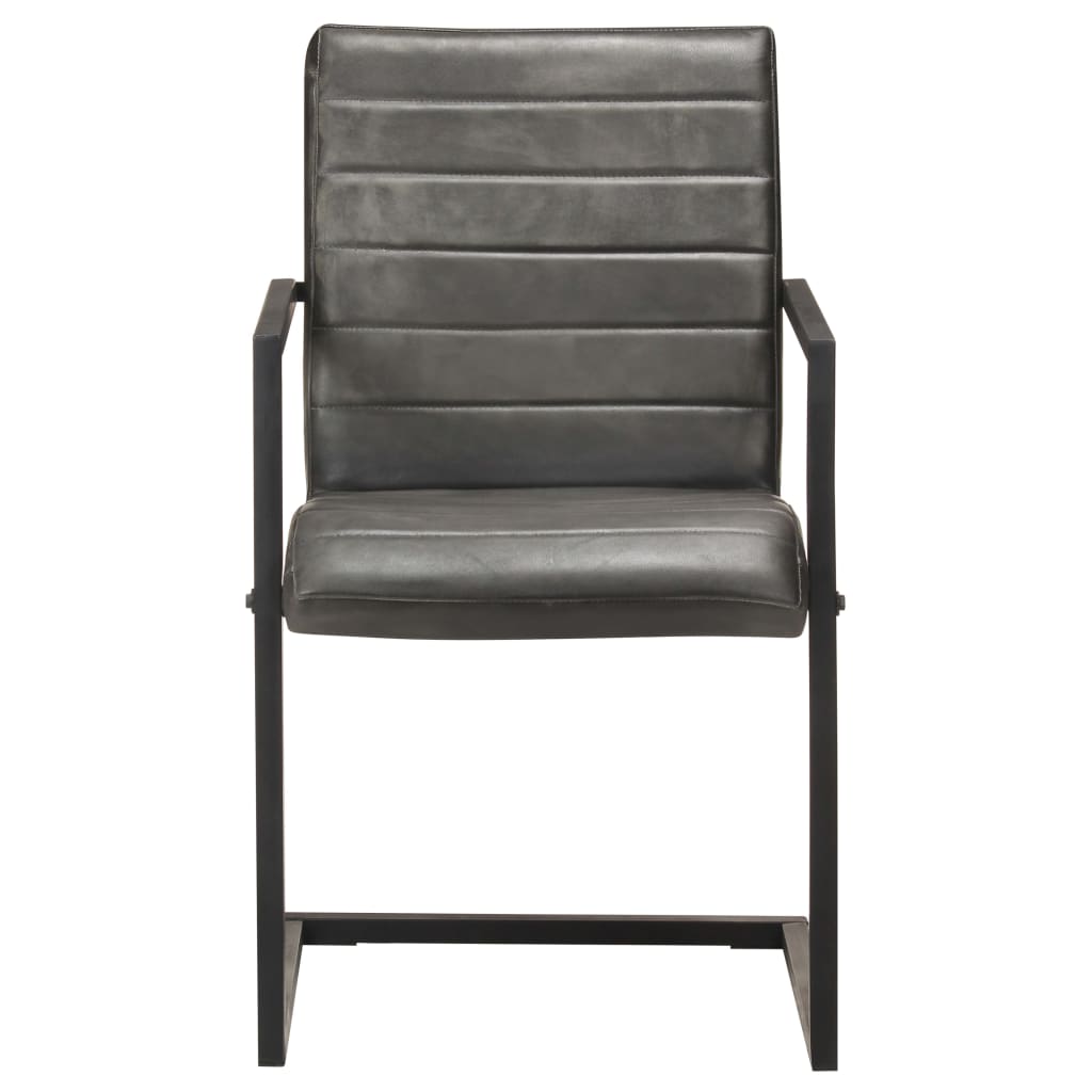 Chaises à manger cantilever lot de 6 gris cuir véritable - XIOS