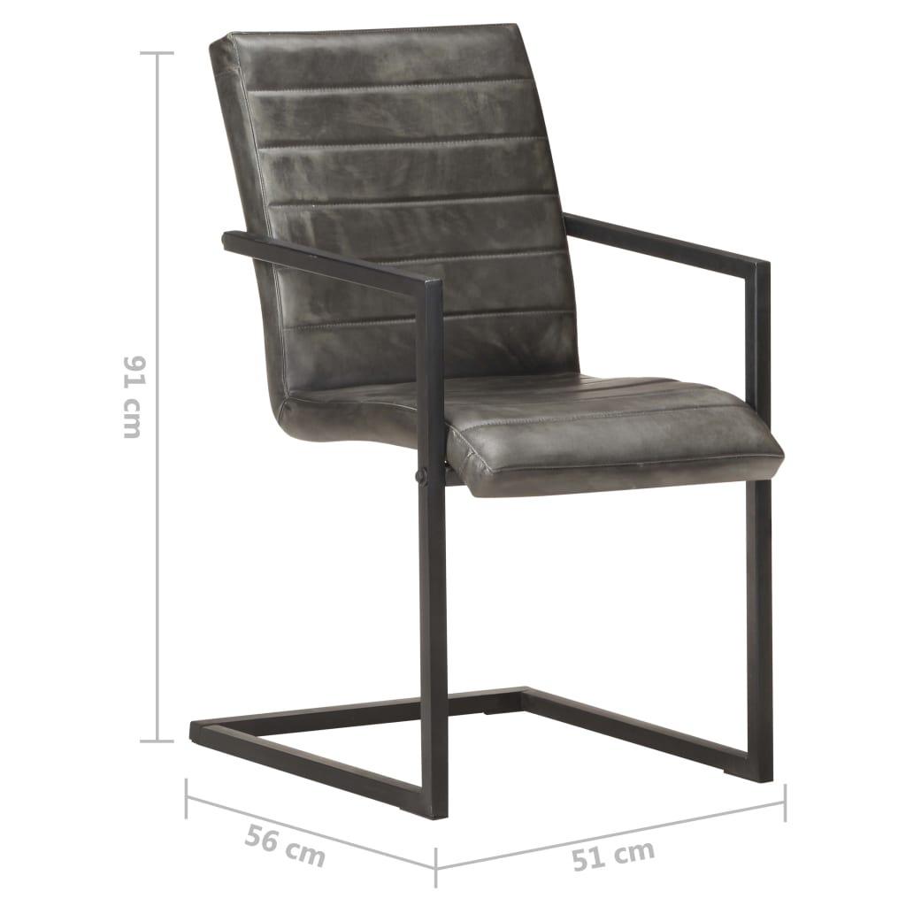 Chaises à manger cantilever lot de 6 gris cuir véritable - XIOS