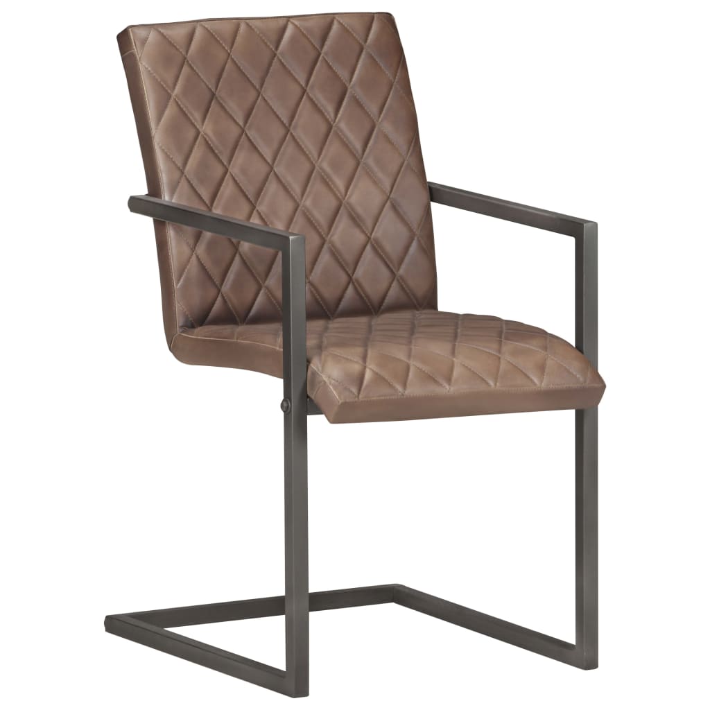 Chaises à manger cantilever lot de 6 marron cuir véritable - XIOS