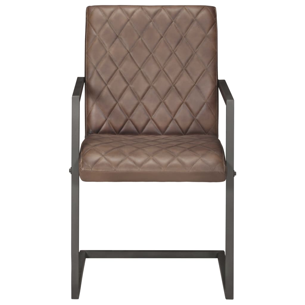Chaises à manger cantilever lot de 6 marron cuir véritable - XIOS