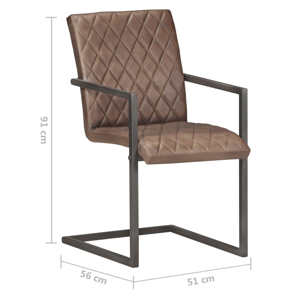Chaises à manger cantilever lot de 6 marron cuir véritable - XIOS