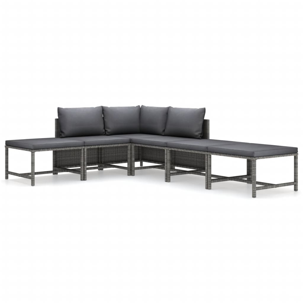 Salon de jardin 6 pcs avec coussins Résine tressée Gris