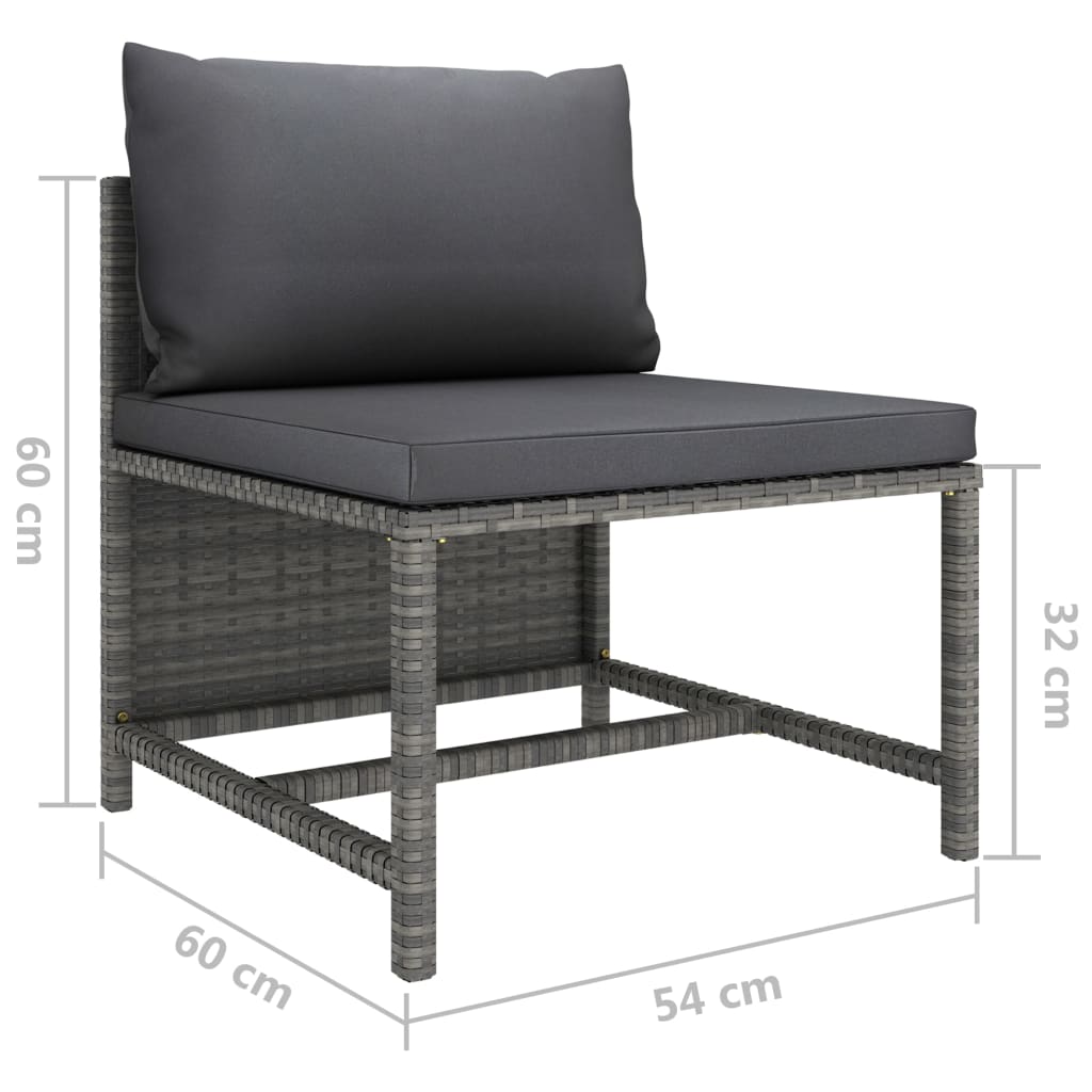 Salon de jardin 6 pcs avec coussins Résine tressée Gris