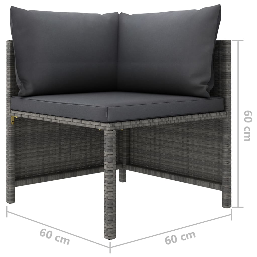 Salon de jardin 6 pcs avec coussins Résine tressée Gris