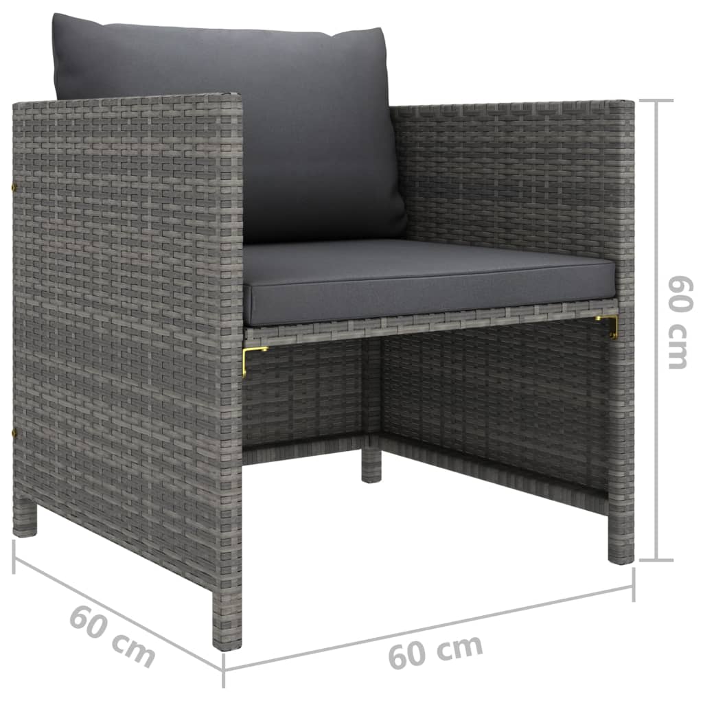 Salon de jardin 6 pcs avec coussins Résine tressée Gris