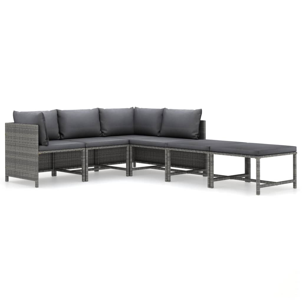 Salon de jardin 6 pcs avec coussins Résine tressée Gris