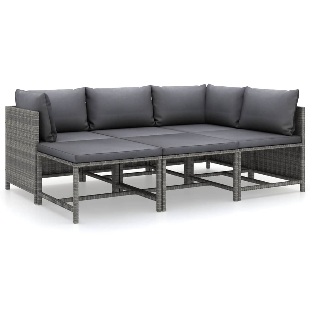 Salon de jardin 6 pcs avec coussins Résine tressée Gris