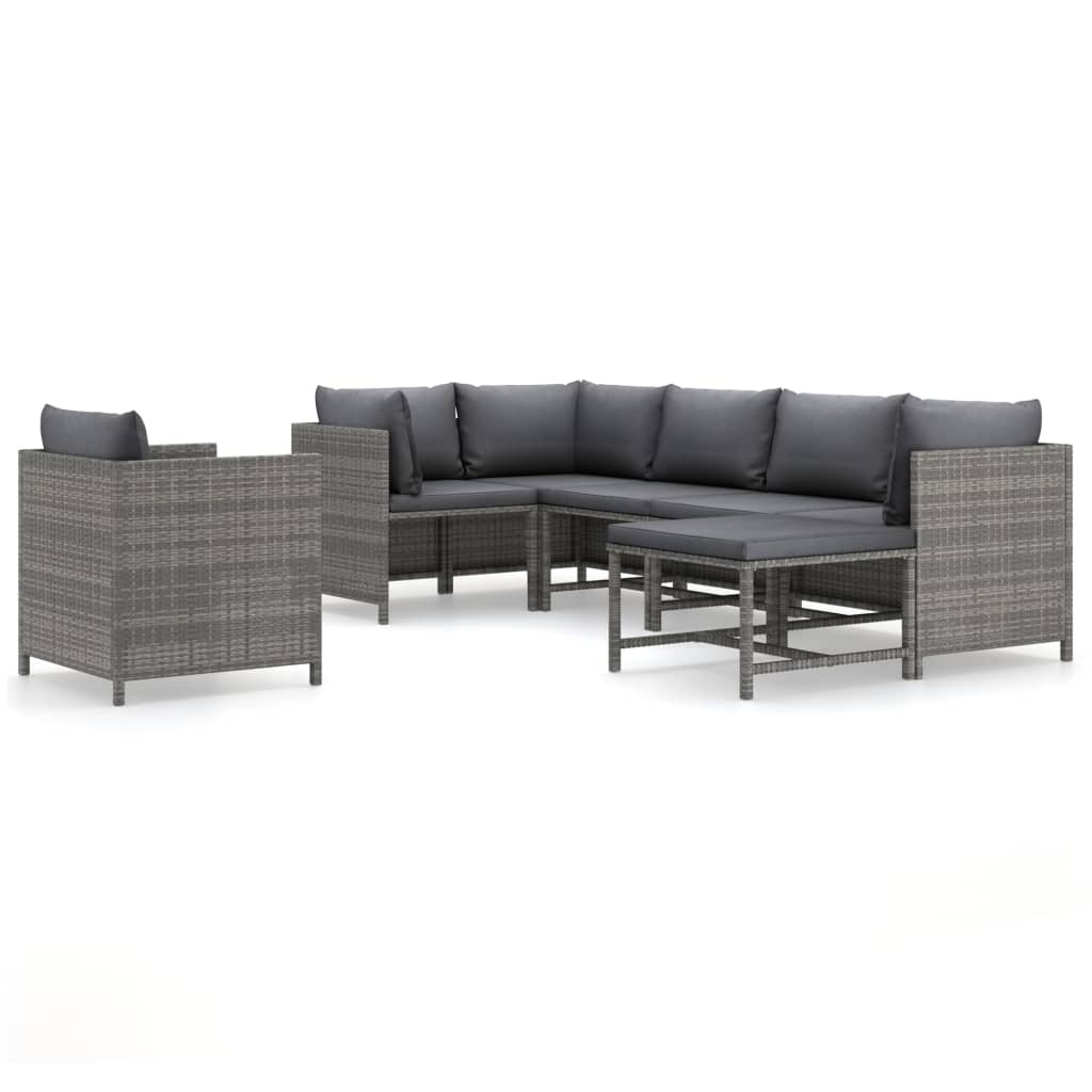 Salon de jardin 7 pcs avec coussins Résine tressée Gris - XIOS