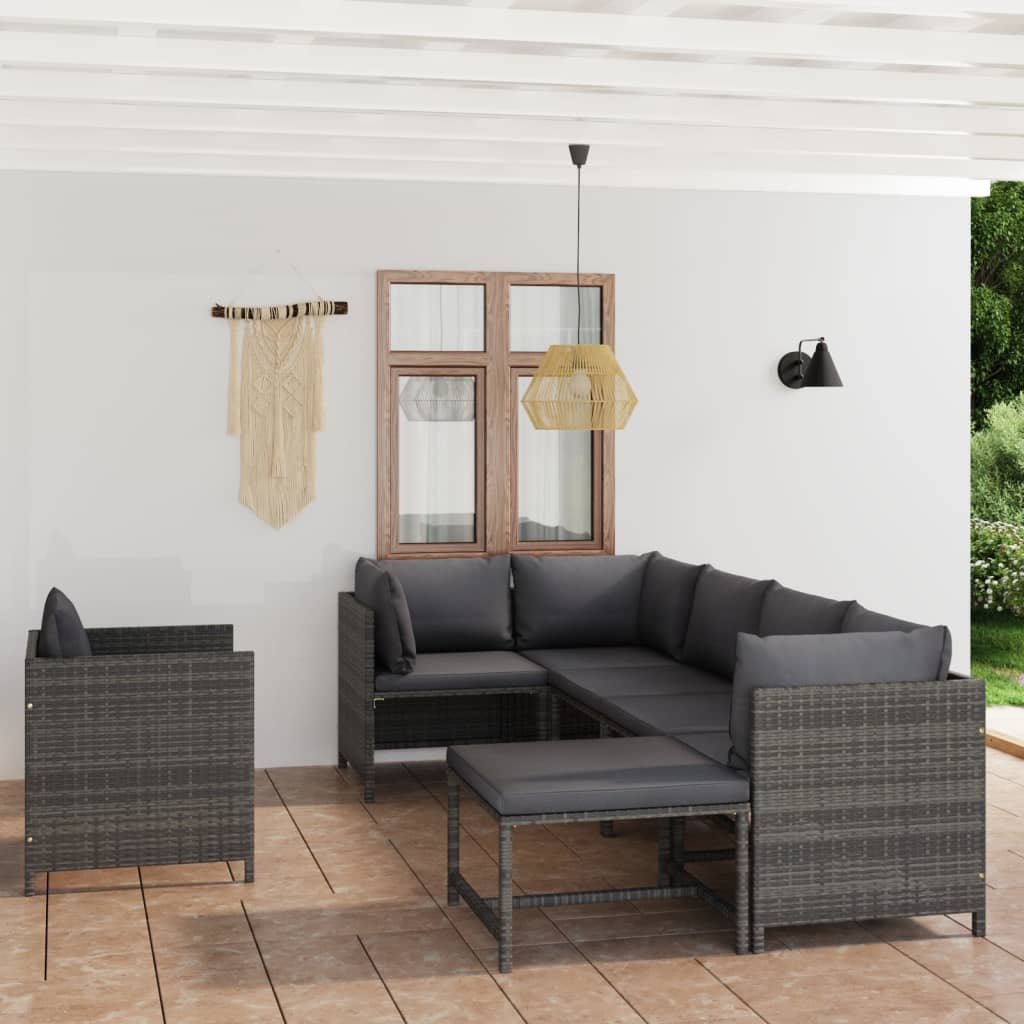 Salon de jardin 7 pcs avec coussins Résine tressée Gris - XIOS