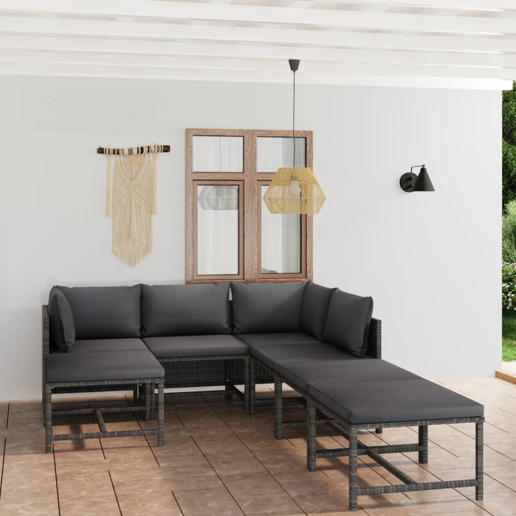 Salon de jardin 7 pcs avec coussins Résine tressée Gris
