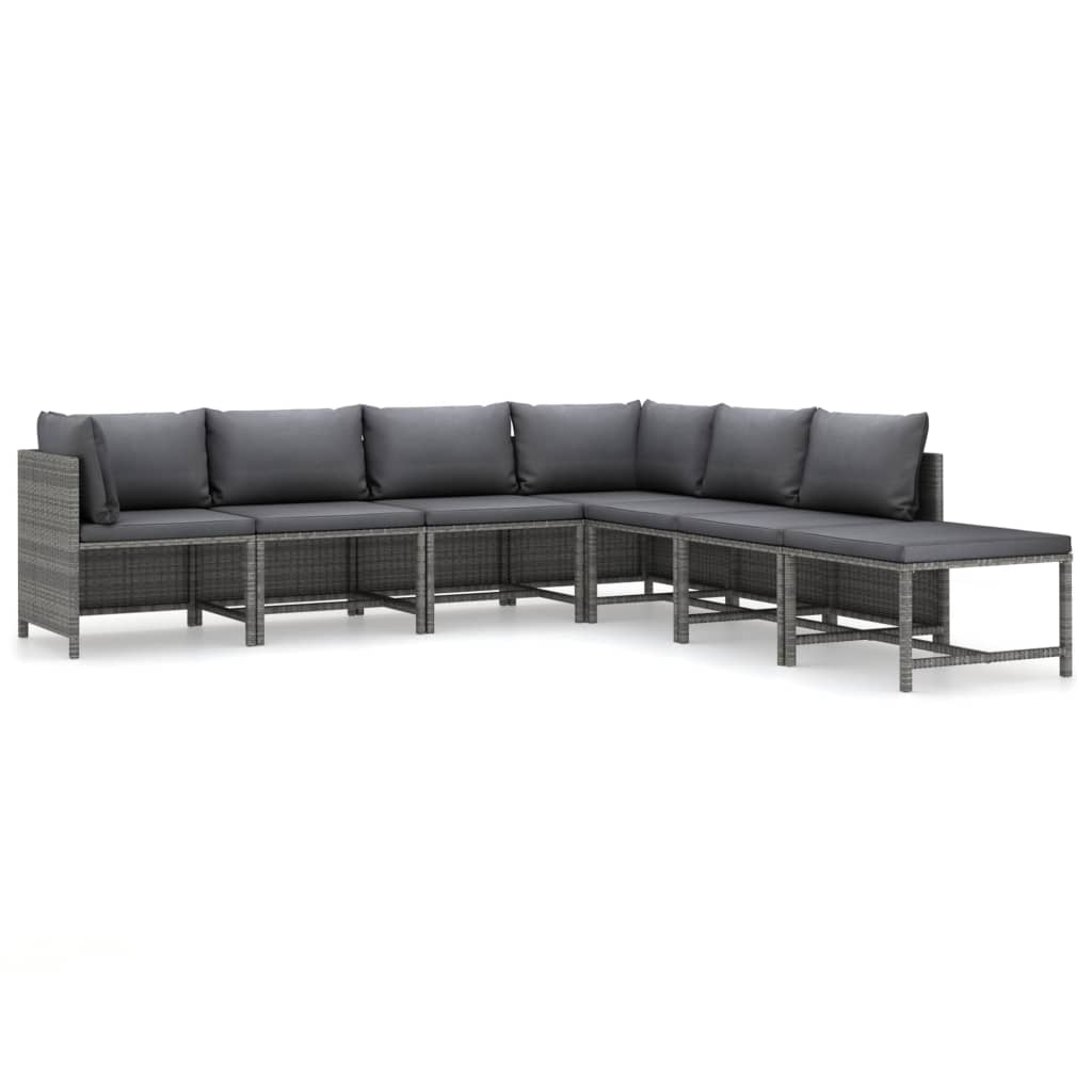 Salon de jardin 7 pcs avec coussins Résine tressée Gris
