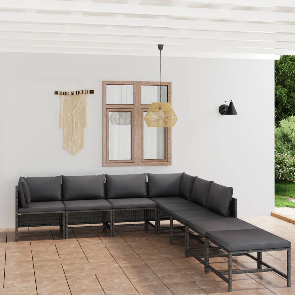 Salon de jardin 8 pcs avec coussins Résine tressée Gris