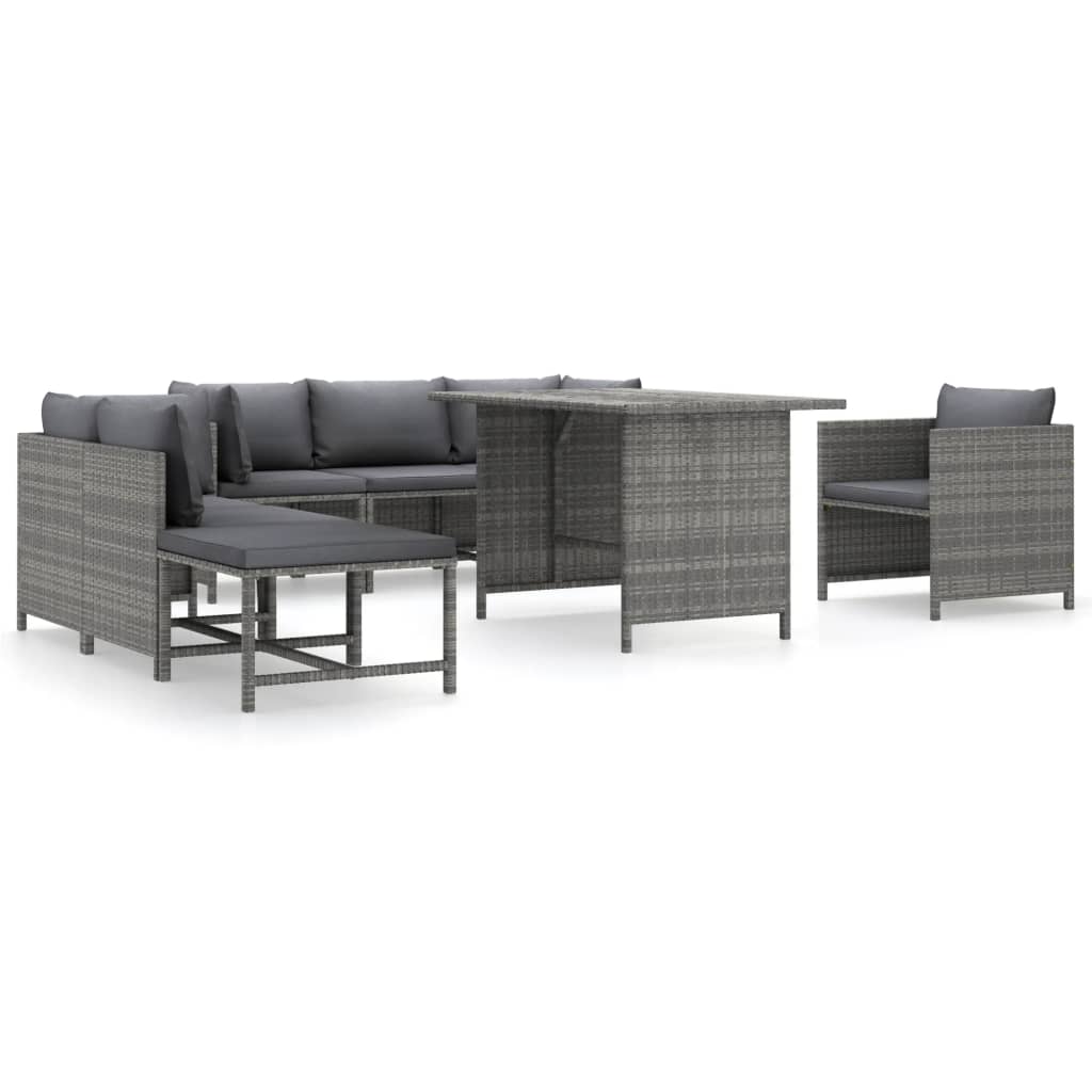 Salon de jardin 8 pcs avec coussins Résine tressée Gris - XIOS