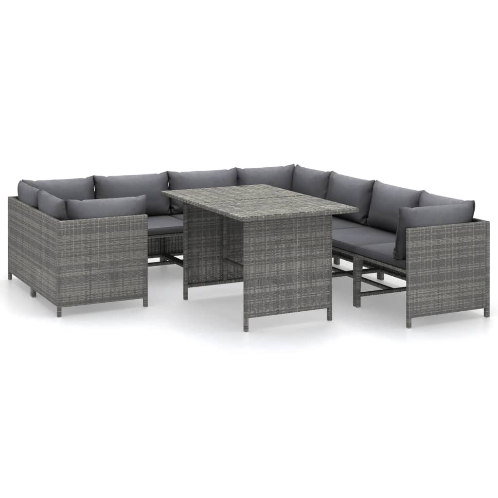 Salon de jardin 9 pcs avec coussins Résine tressée Gris