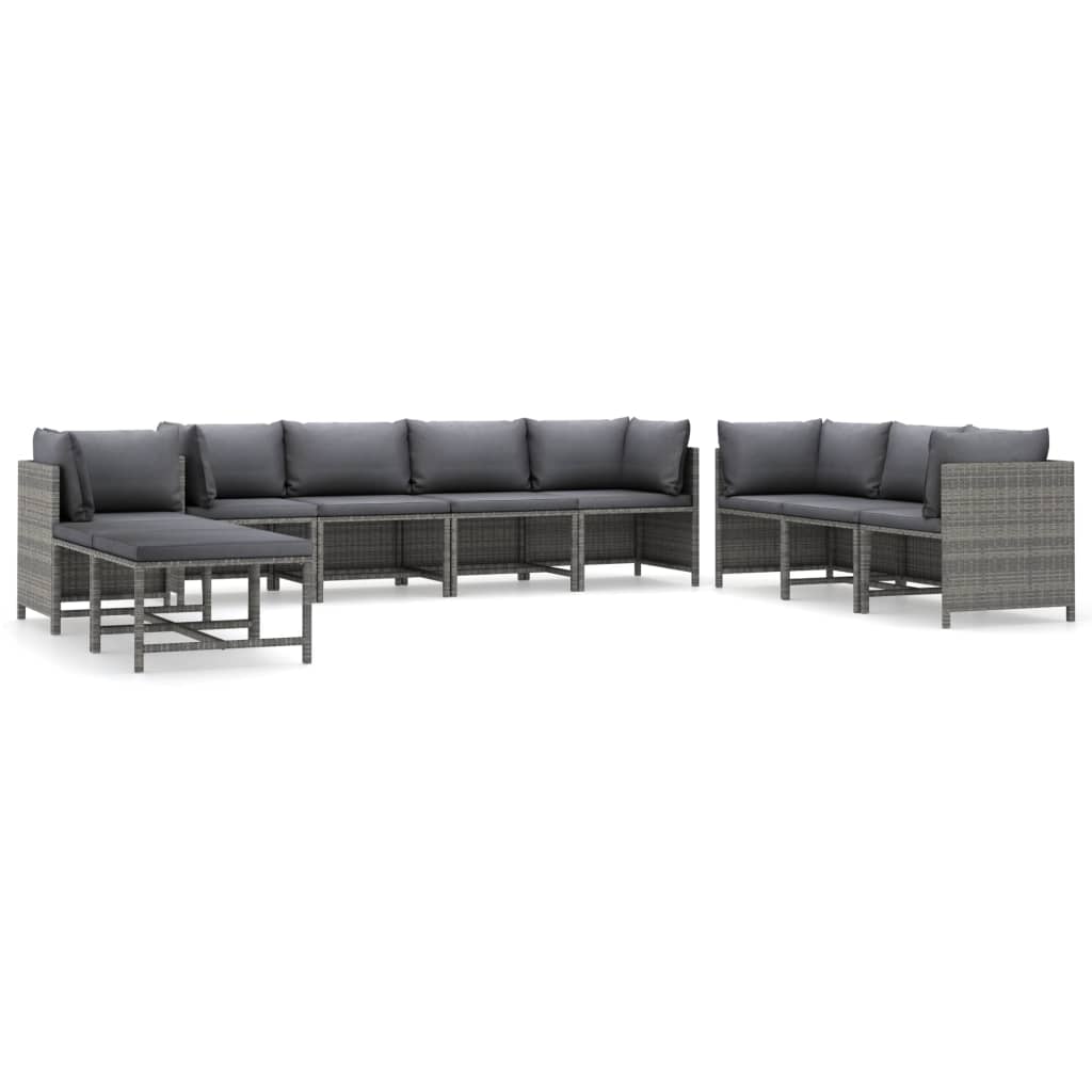 Salon de jardin 10 pcs avec coussins Résine tressée Gris