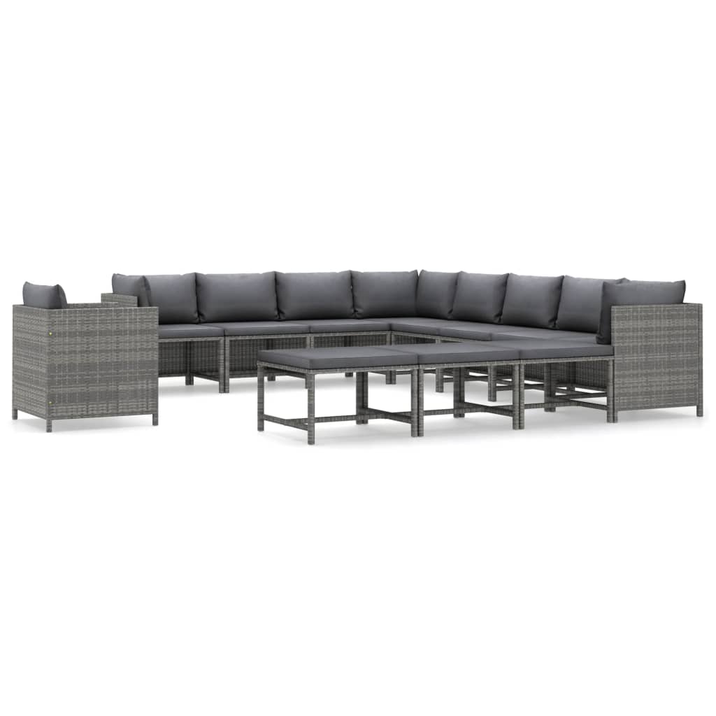 Salon de jardin 12 pcs avec coussins Résine tressée Gris