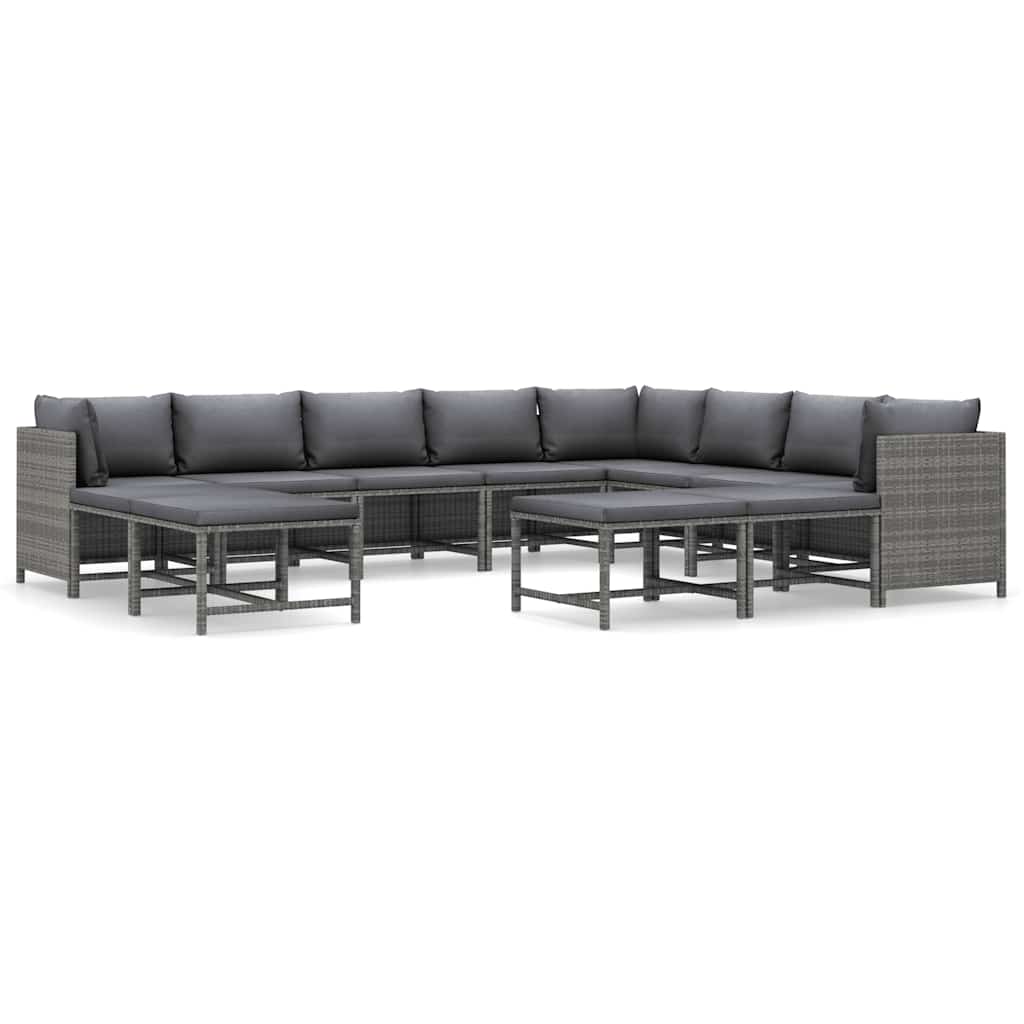 Salon de jardin 12 pcs avec coussins Résine tressée Gris