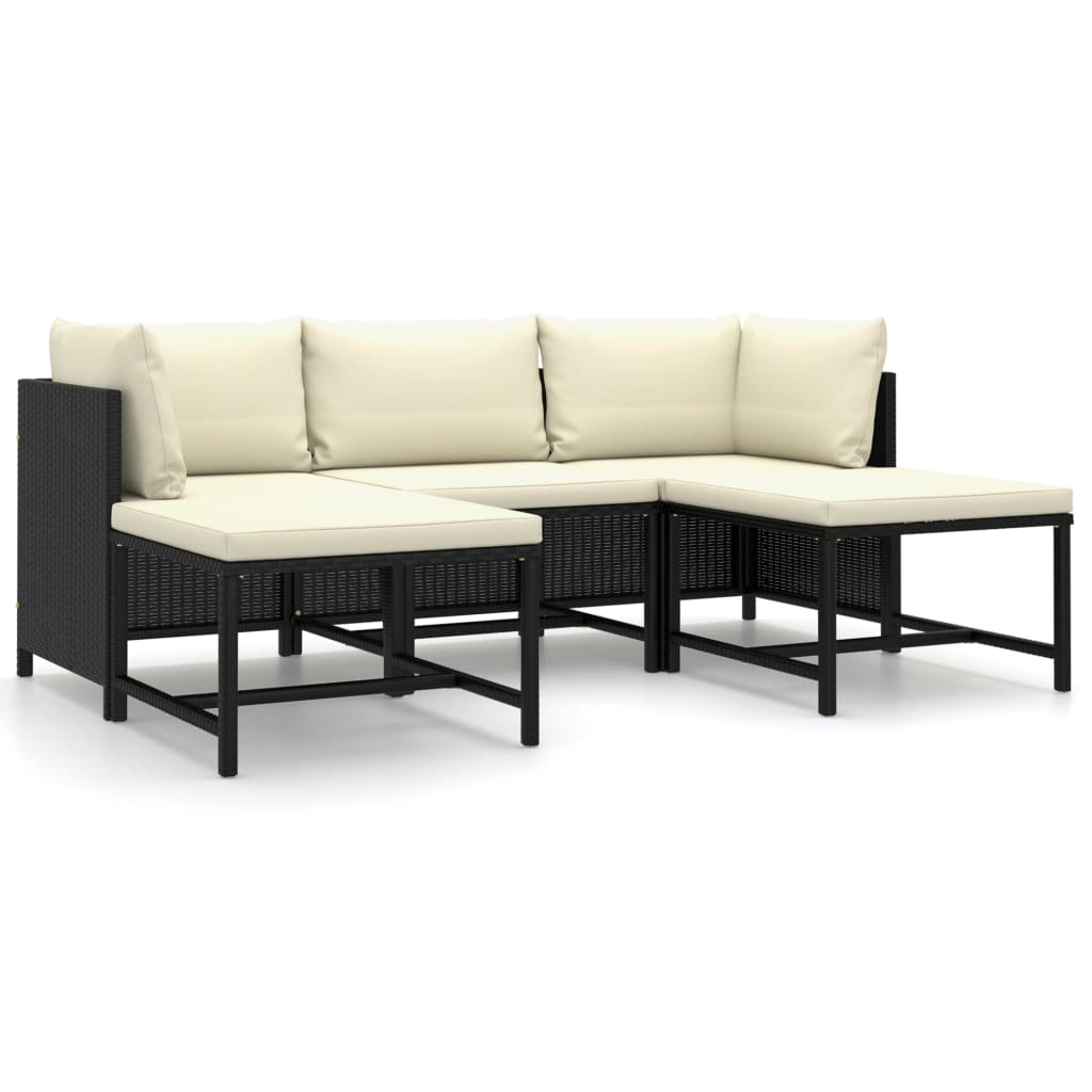 Salon de jardin 5 pcs avec coussins Résine tressée Noir