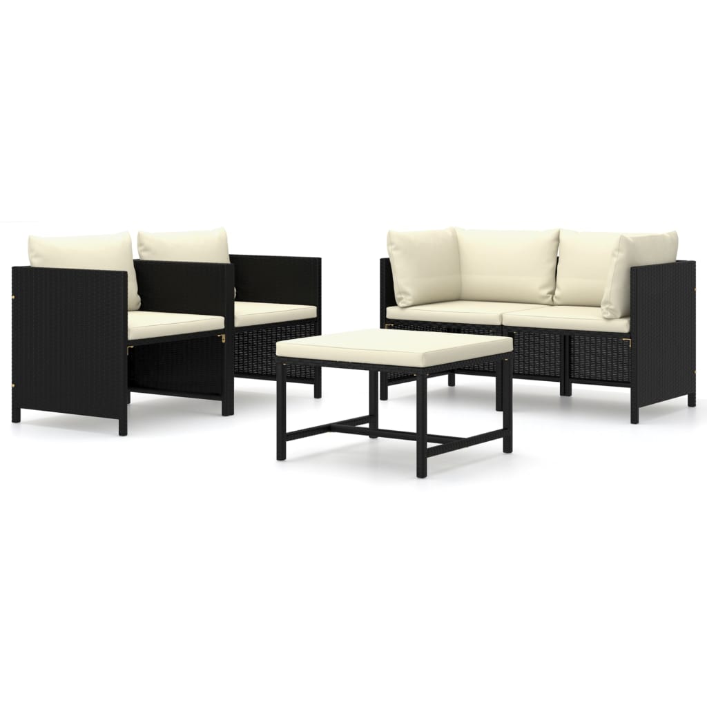 Salon de jardin 5 pcs avec coussins Résine tressée Noir