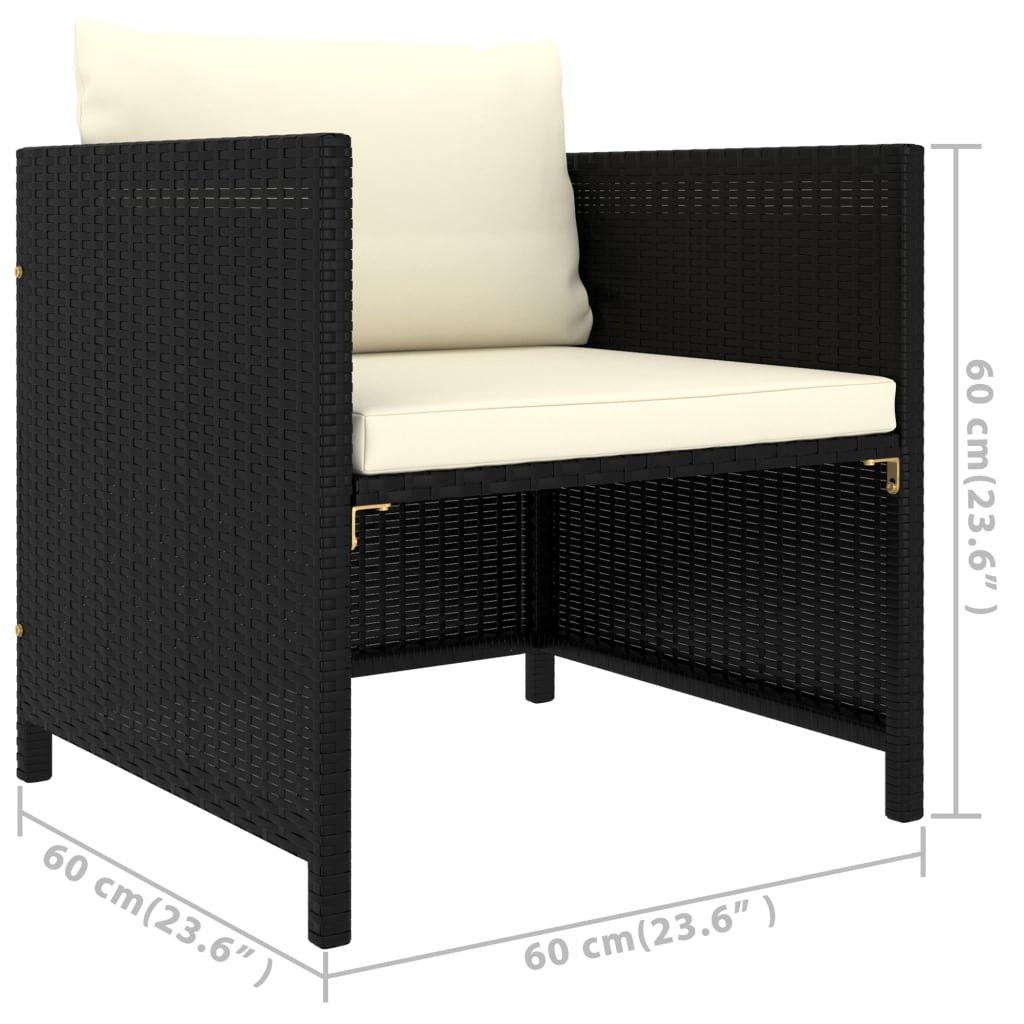 Salon de jardin 6 pcs avec coussins Résine tressée Noir