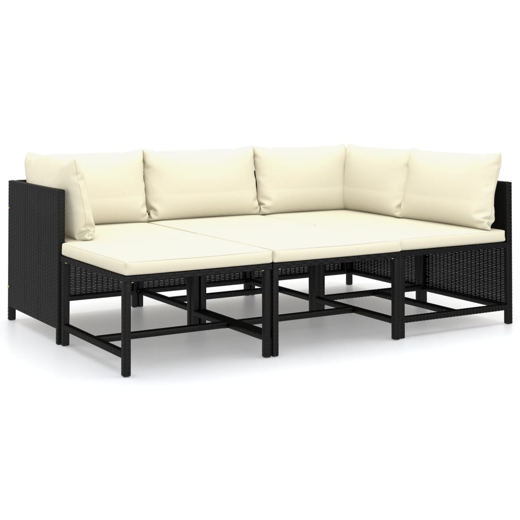 Salon de jardin 6 pcs avec coussins Résine tressée Noir