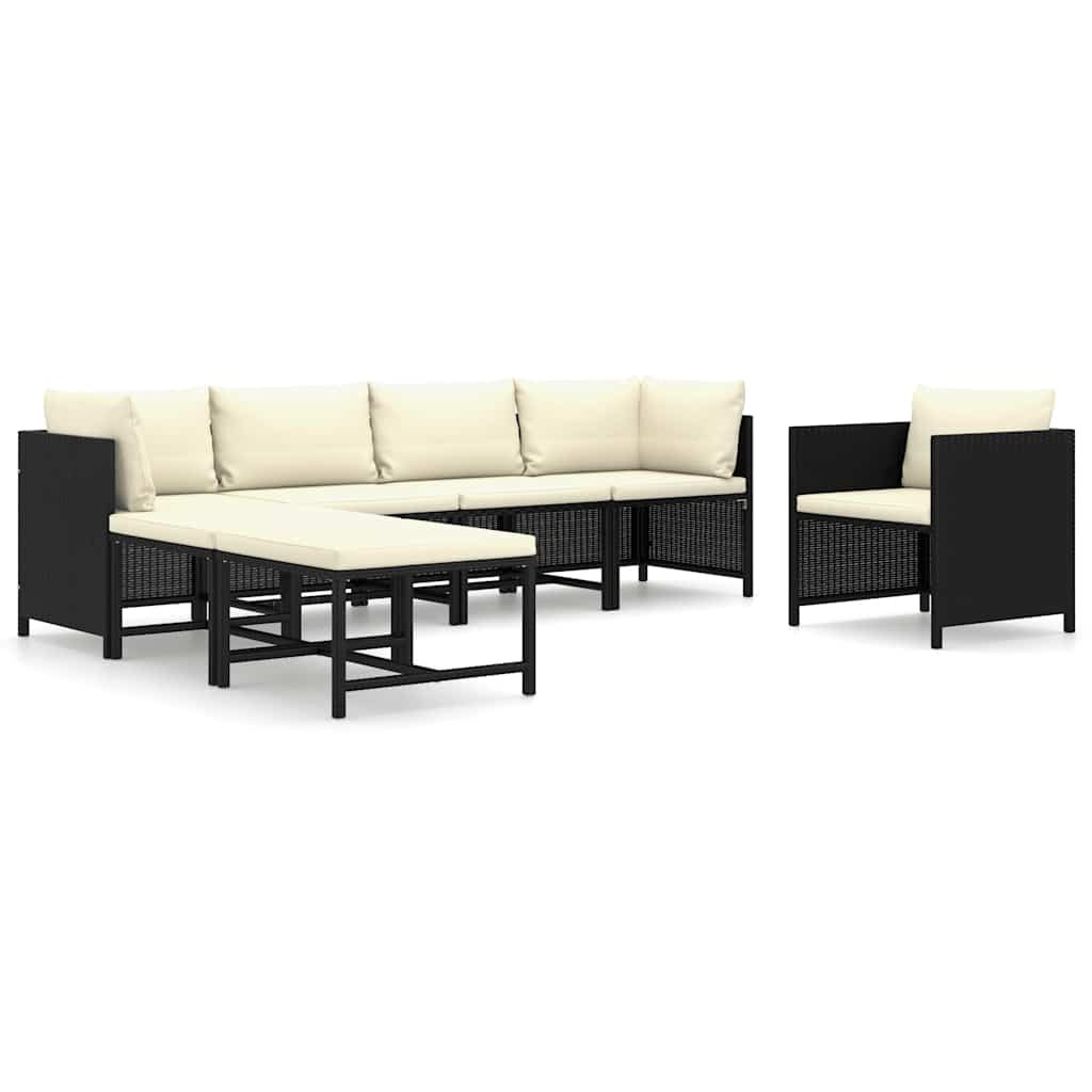 Salon de jardin 7 pcs avec coussins Résine tressée Noir