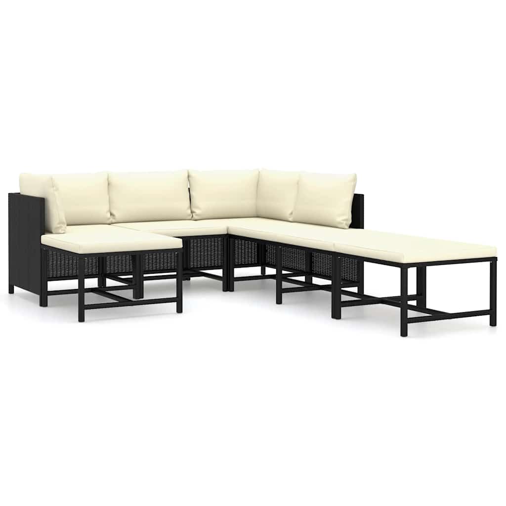 Salon de jardin 7 pcs avec coussins Résine tressée Noir