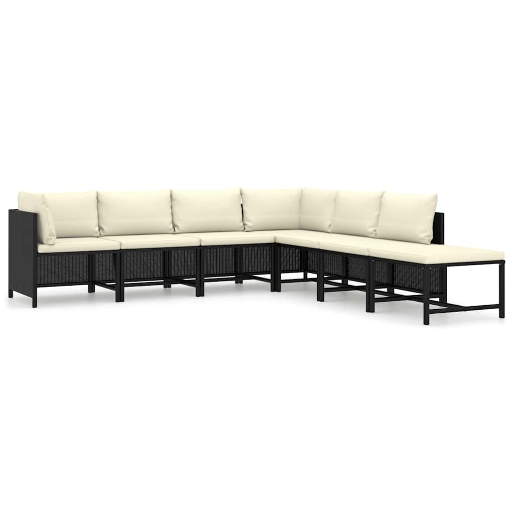 Salon de jardin 7 pcs avec coussins Résine tressée Noir