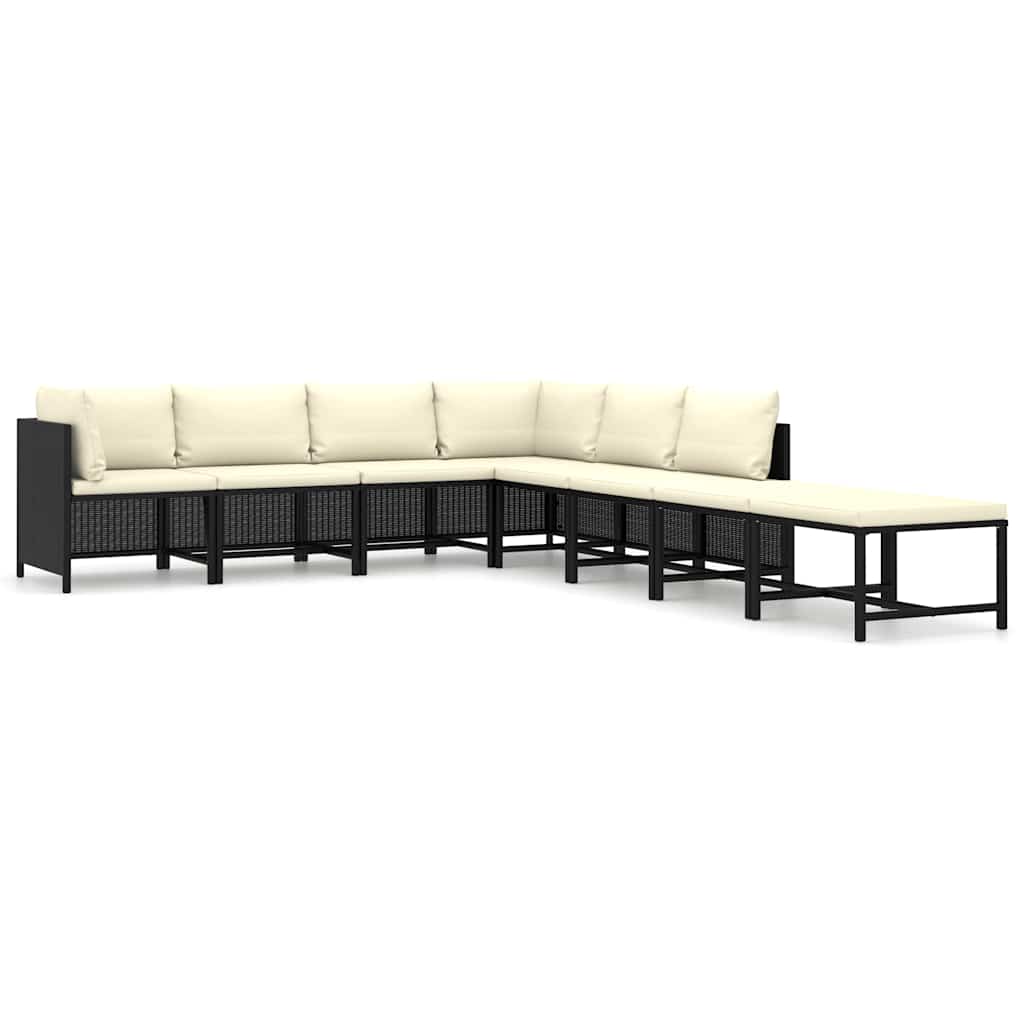 Salon de jardin 8 pcs avec coussins Résine tressée Noir