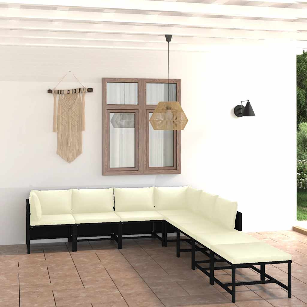 Salon de jardin 8 pcs avec coussins Résine tressée Noir