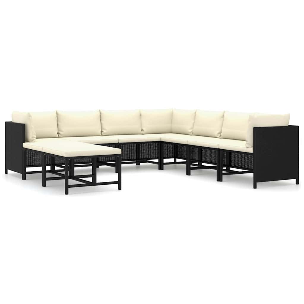 Salon de jardin 9 pcs avec coussins Résine tressée Noir