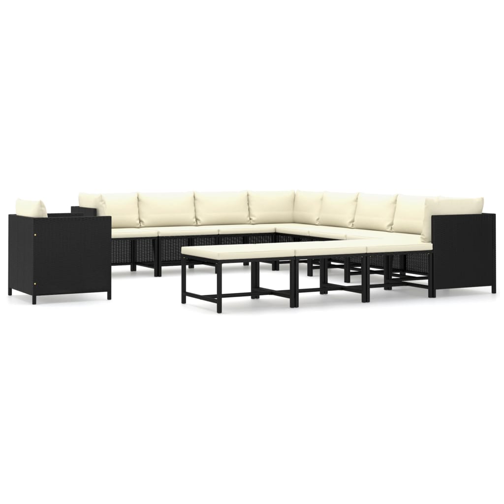Salon de jardin 12 pcs avec coussins Résine tressée Noir