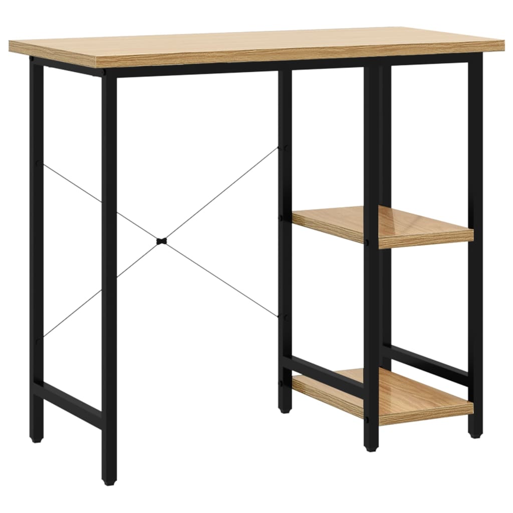 Bureau d'ordinateur Noir et chêne clair 80x40x72cm MDF et métal - XIOS