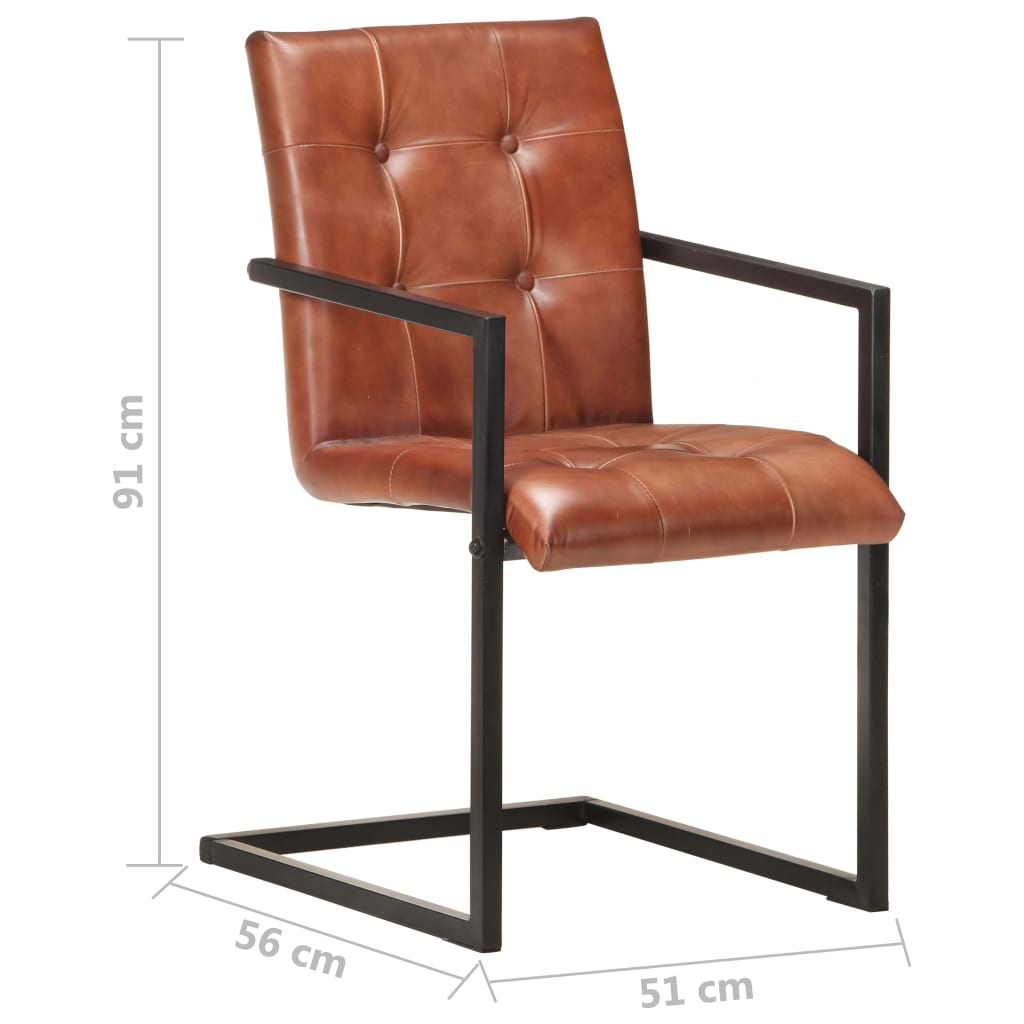 Chaises à manger cantilever lot de 4 marron cuir véritable - XIOS