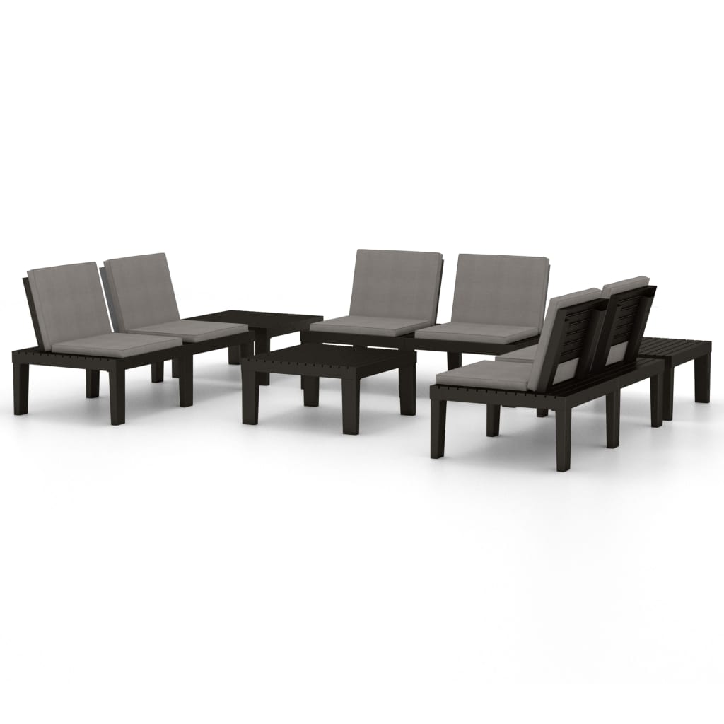 Salon de jardin 6 pcs avec coussins Plastique Gris