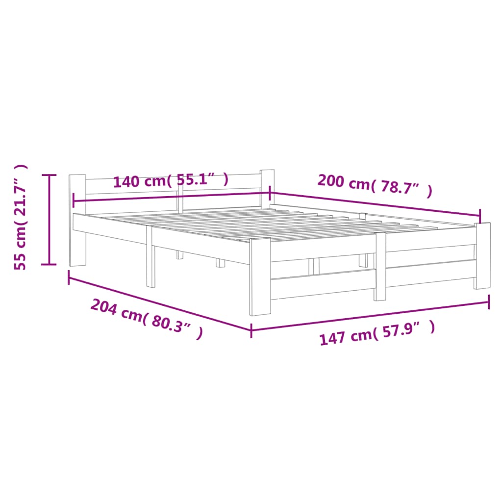 Cadre de lit sans matelas blanc bois de pin massif 140x200 cm - XIOS