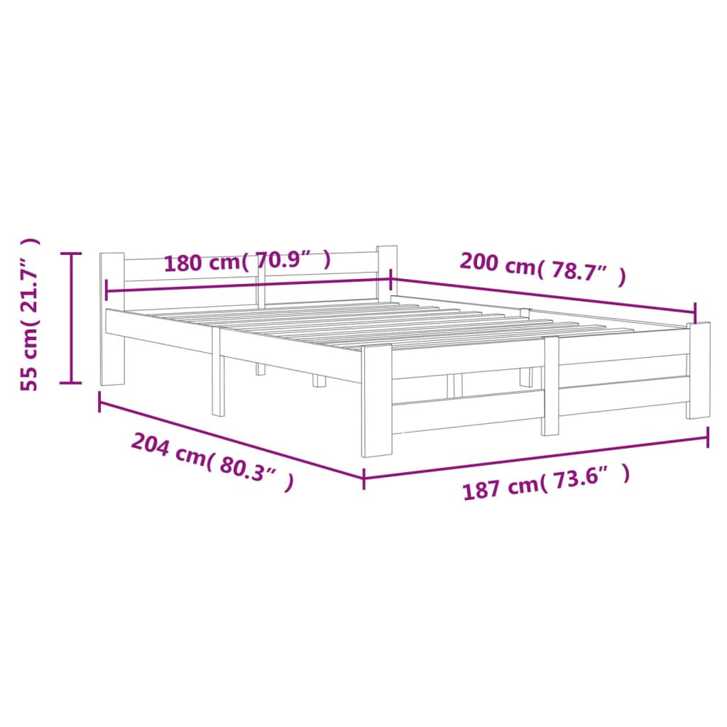 Cadre de lit sans matelas blanc bois massif de pin 180x200 cm - XIOS
