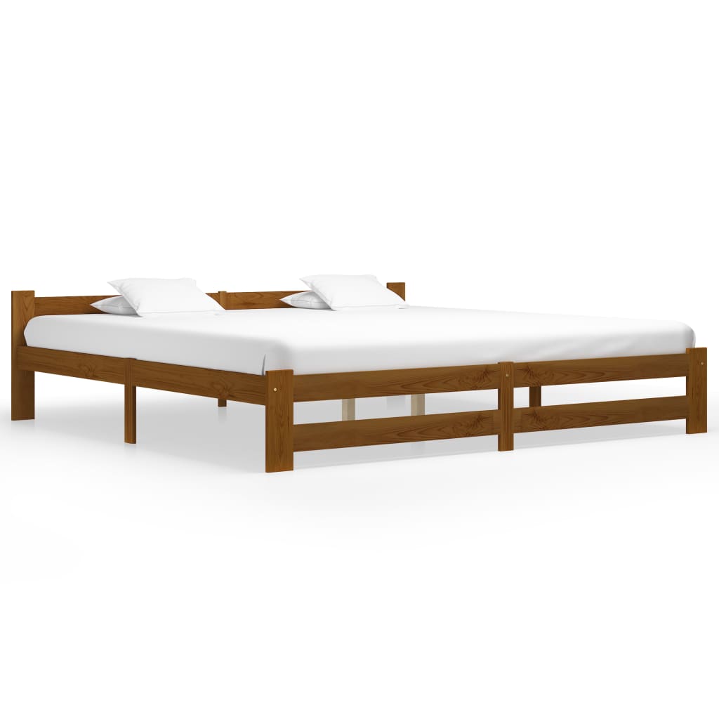 Cadre de lit sans matelas marron miel bois pin massif 200x200cm - XIOS