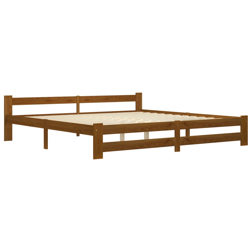 Cadre de lit sans matelas marron miel bois pin massif 200x200cm - XIOS
