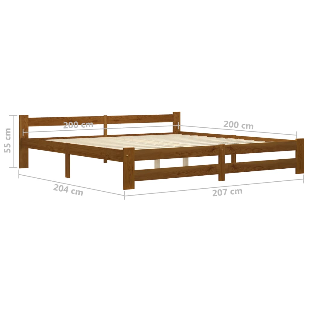 Cadre de lit sans matelas marron miel bois pin massif 200x200cm - XIOS