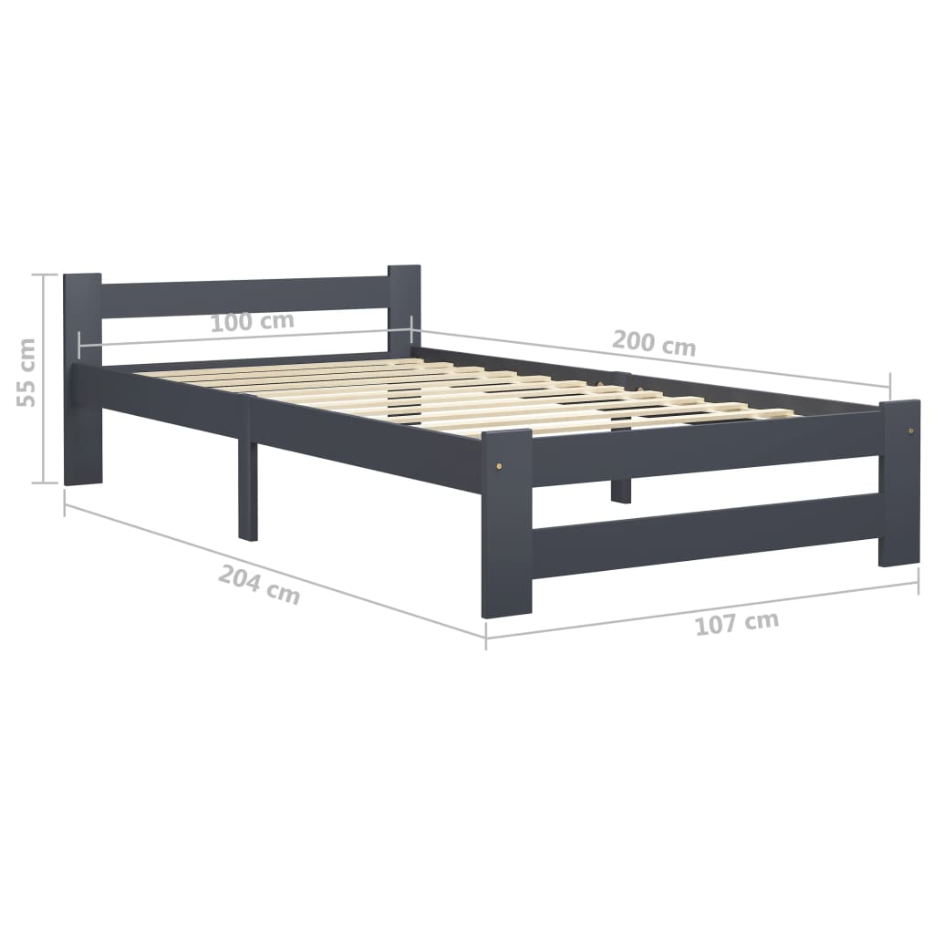 Cadre de lit sans matelas gris foncé pin massif 100x200 cm - XIOS
