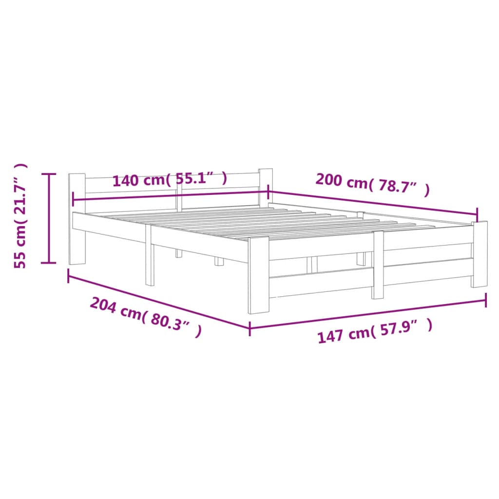 Cadre de lit sans matelas gris foncé pin massif 140x200 cm - XIOS
