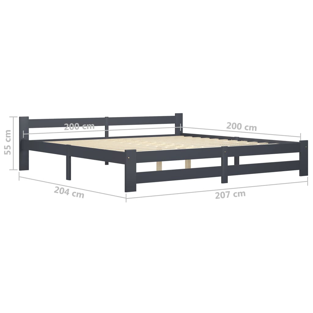 Cadre de lit sans matelas gris foncé pin massif 200x200 cm - XIOS