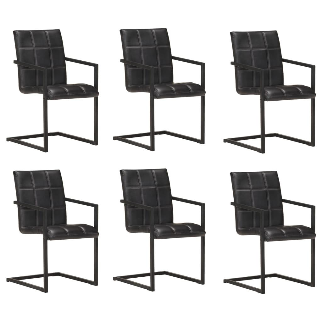 Chaises à manger cantilever lot de 6 noir cuir véritable - XIOS