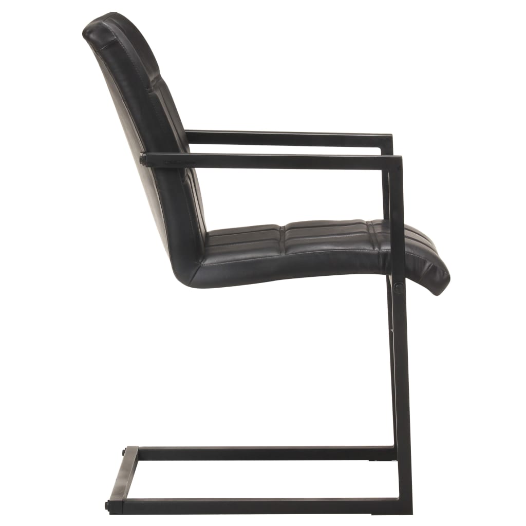 Chaises à manger cantilever lot de 6 noir cuir véritable - XIOS