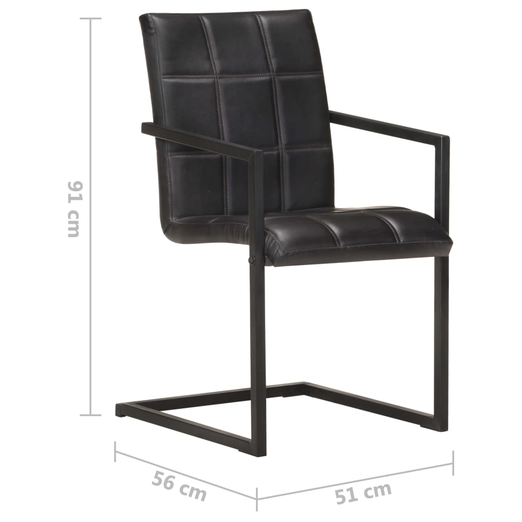 Chaises à manger cantilever lot de 6 noir cuir véritable - XIOS