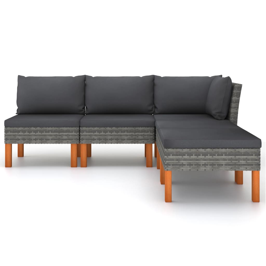 Salon de jardin 5 pcs avec coussins Résine tressée Gris