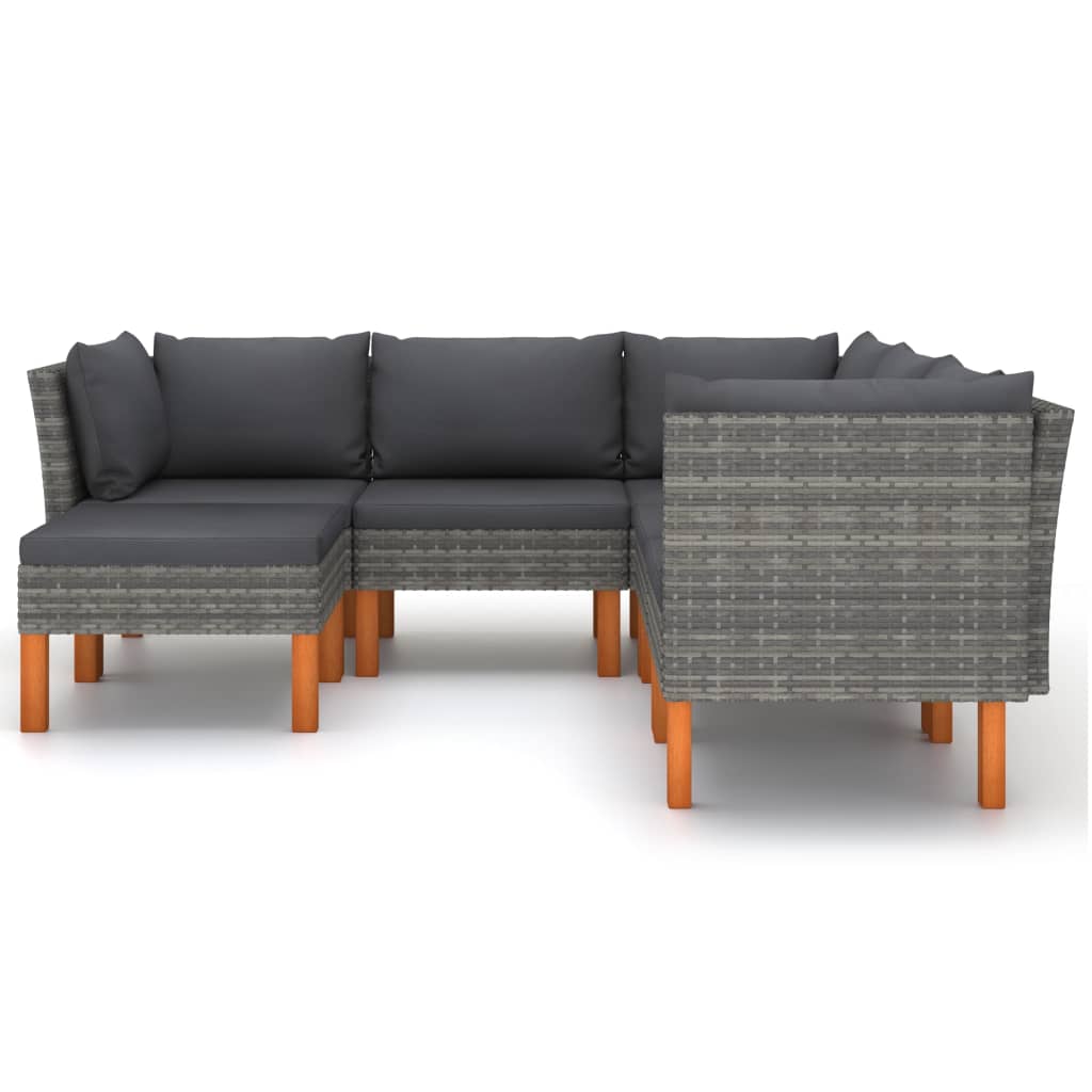 Salon de jardin 6 pcs avec coussins Résine tressée Gris