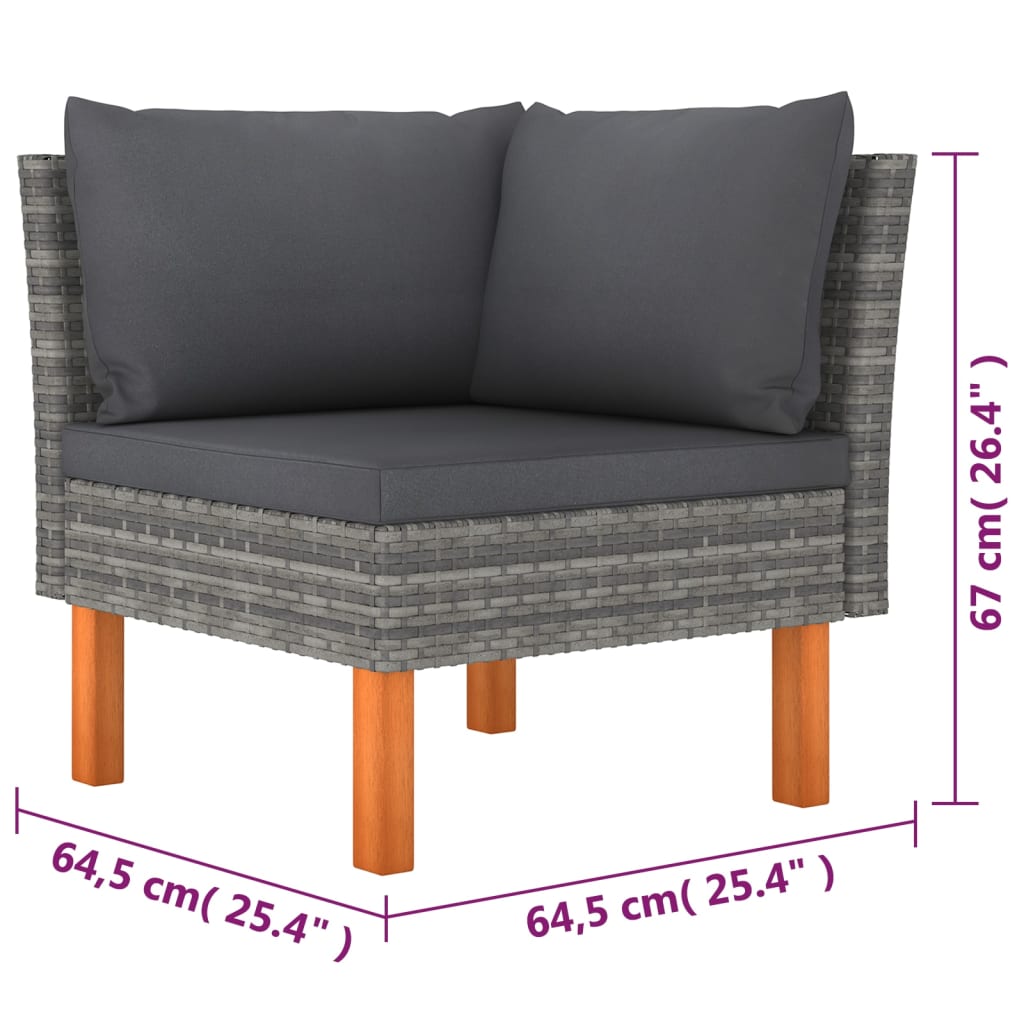 Salon de jardin 6 pcs avec coussins Résine tressée Gris